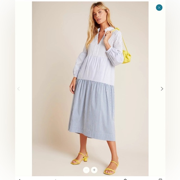 Maeve Dresses & Skirts - Maeve Anthropologie Bonnie Stripe Tiered Midi Blue Dress size XS